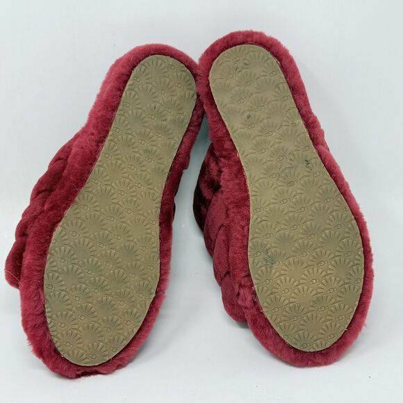UGG Fluff Yeah Shearling Slingback Slippers Kids Girls 6 Burgundy Red Open Toe - Picture 12 of 14